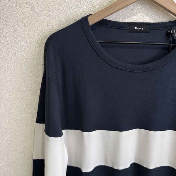Theory Sweater Mens XL Navy White‎ Striped Pullover Soft Comfy Nautical NEW - Picture 5 of 16